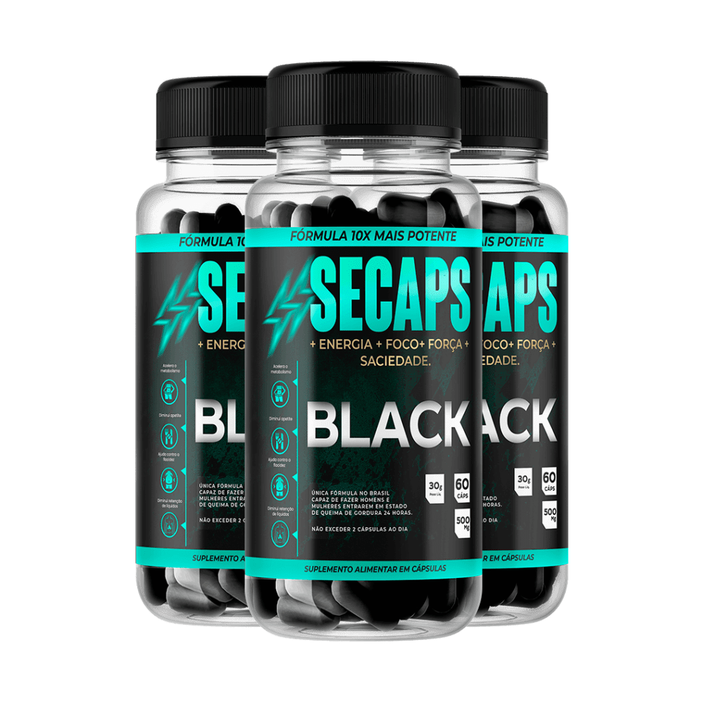 Secaps Black – suplemento para emagrecer bebendo água com psyllium, spirulina, quitosana e cromo picolinato, aprovado pela ANVISA